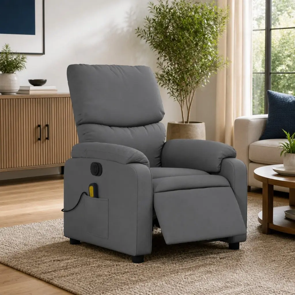 Electric Massage Recliner Chair Grey Fabric Lounge with Footrest and Vibration Massage Function