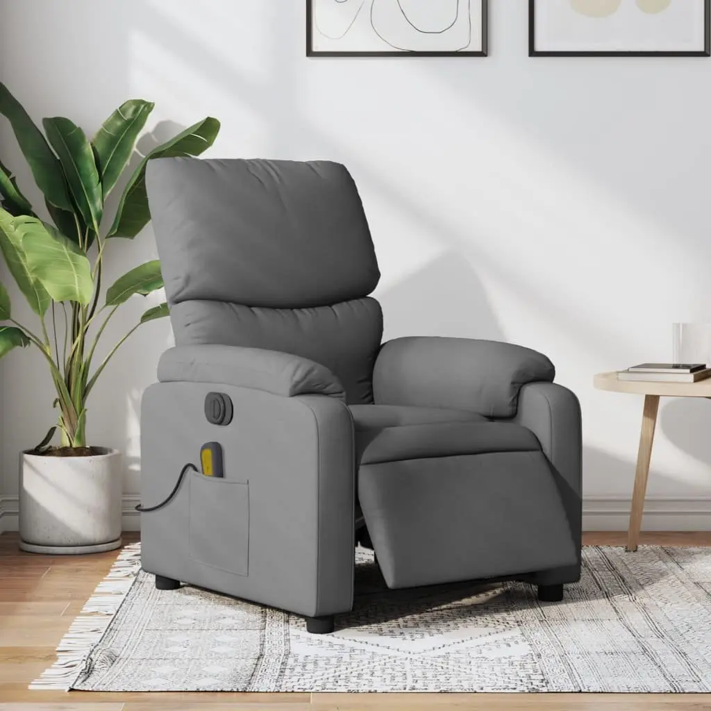 Electric Massage Recliner Chair Grey Fabric Lounge with Footrest and Vibration Massage Function