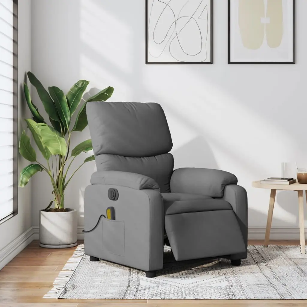 Electric Massage Recliner Chair Grey Fabric Lounge with Footrest and Vibration Massage Function