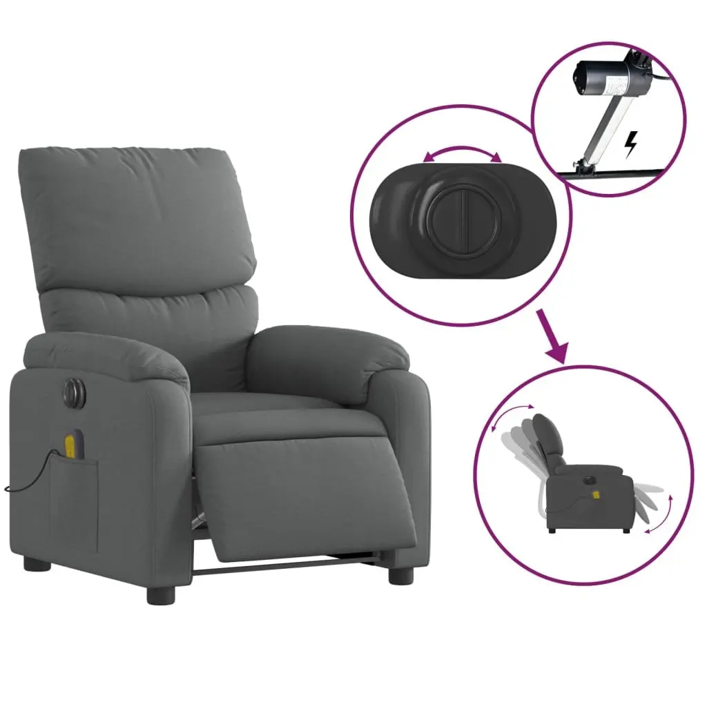 Electric Massage Recliner Chair Grey Fabric Lounge with Footrest and Vibration Massage Function