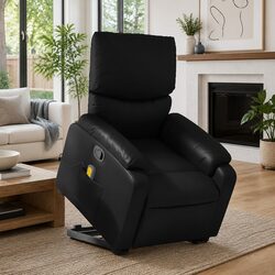 Stand Up Massage Recliner Chair Black Faux Leather Power Lift Electric Armchair