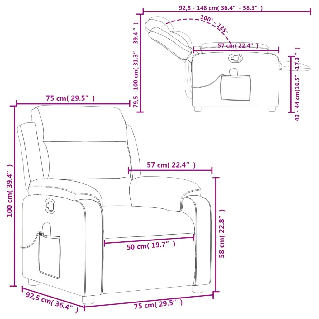 Massage Recliner Chair Grey Fabric Manual Recline Footrest Armchair Vibration