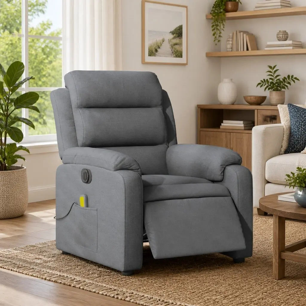 Electric Massage Recliner Chair Adjustable Footrest 135 Degrees Grey Fabric