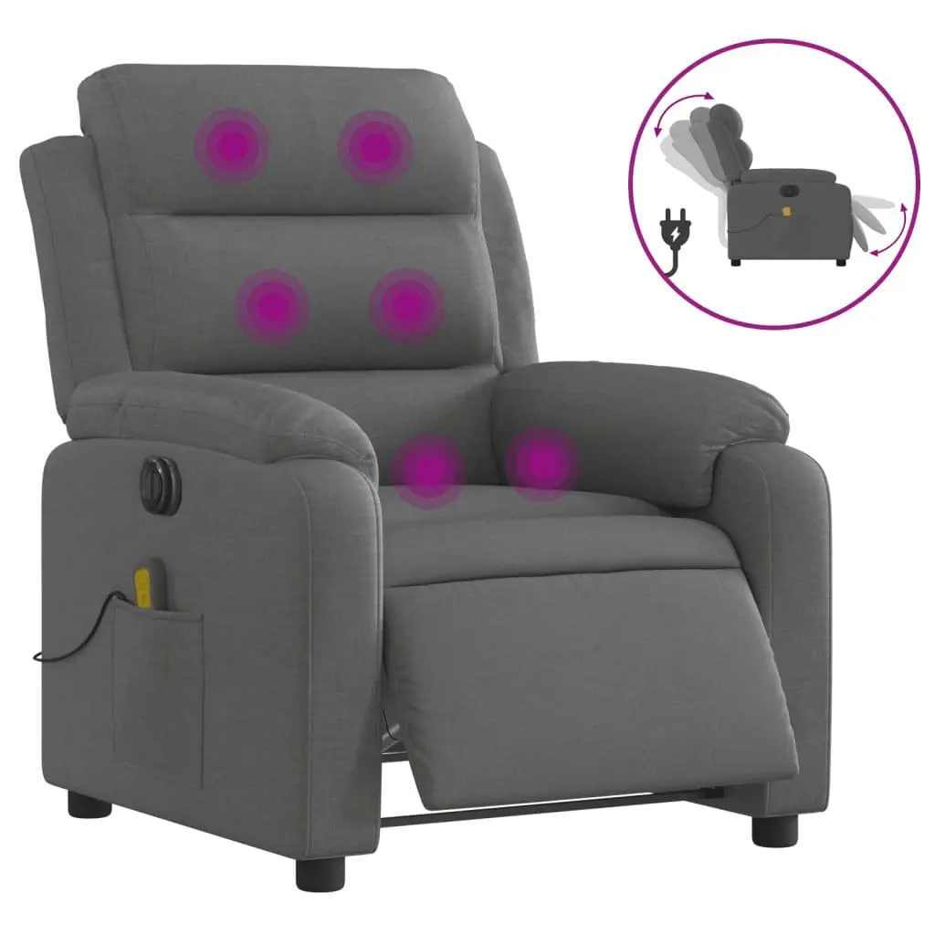 Electric Massage Recliner Chair Adjustable Footrest 135 Degrees Grey Fabric