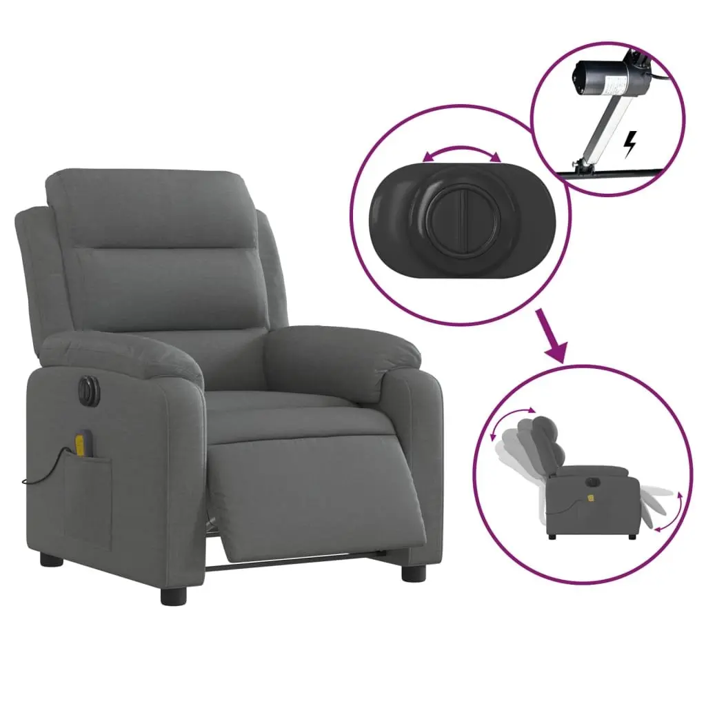Electric Massage Recliner Chair Adjustable Footrest 135 Degrees Grey Fabric