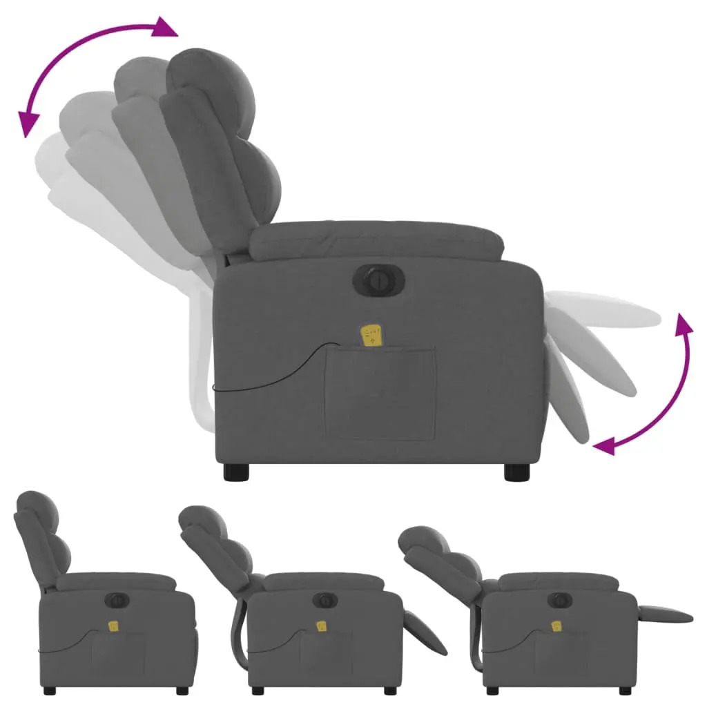 Electric Massage Recliner Chair Adjustable Footrest 135 Degrees Grey Fabric
