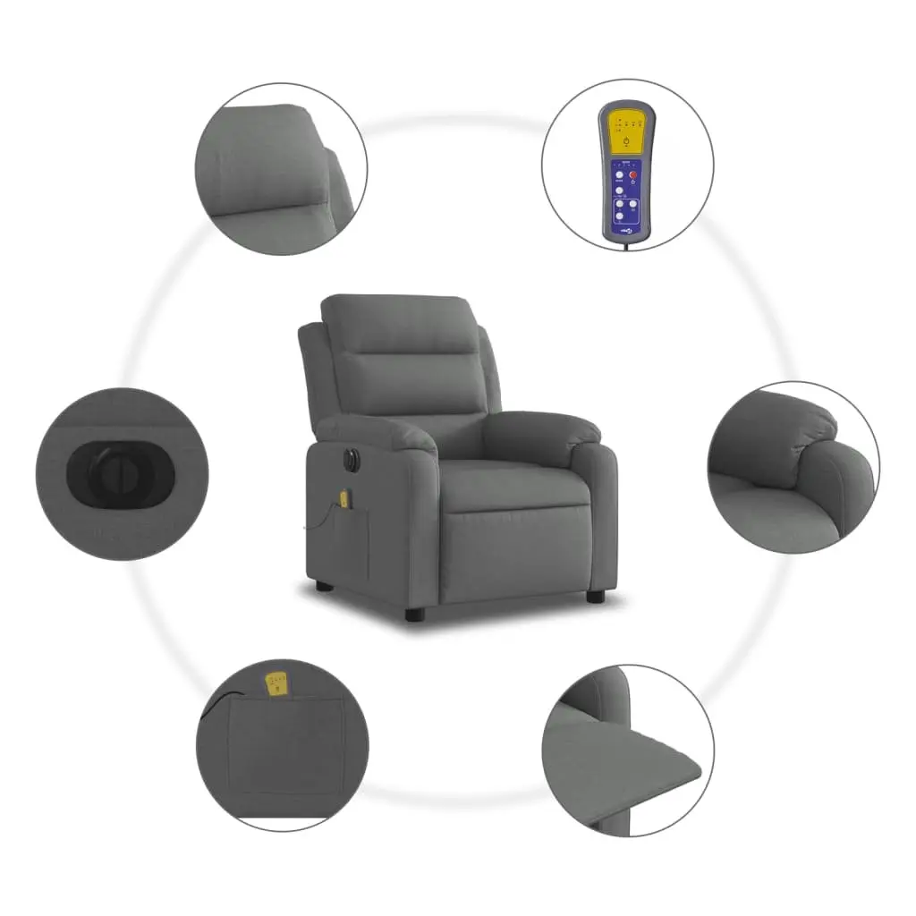 Electric Massage Recliner Chair Adjustable Footrest 135 Degrees Grey Fabric