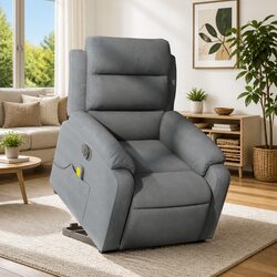 Electric Stand Up Massage Recliner Chair Grey Fabric Lift Recline Armchair