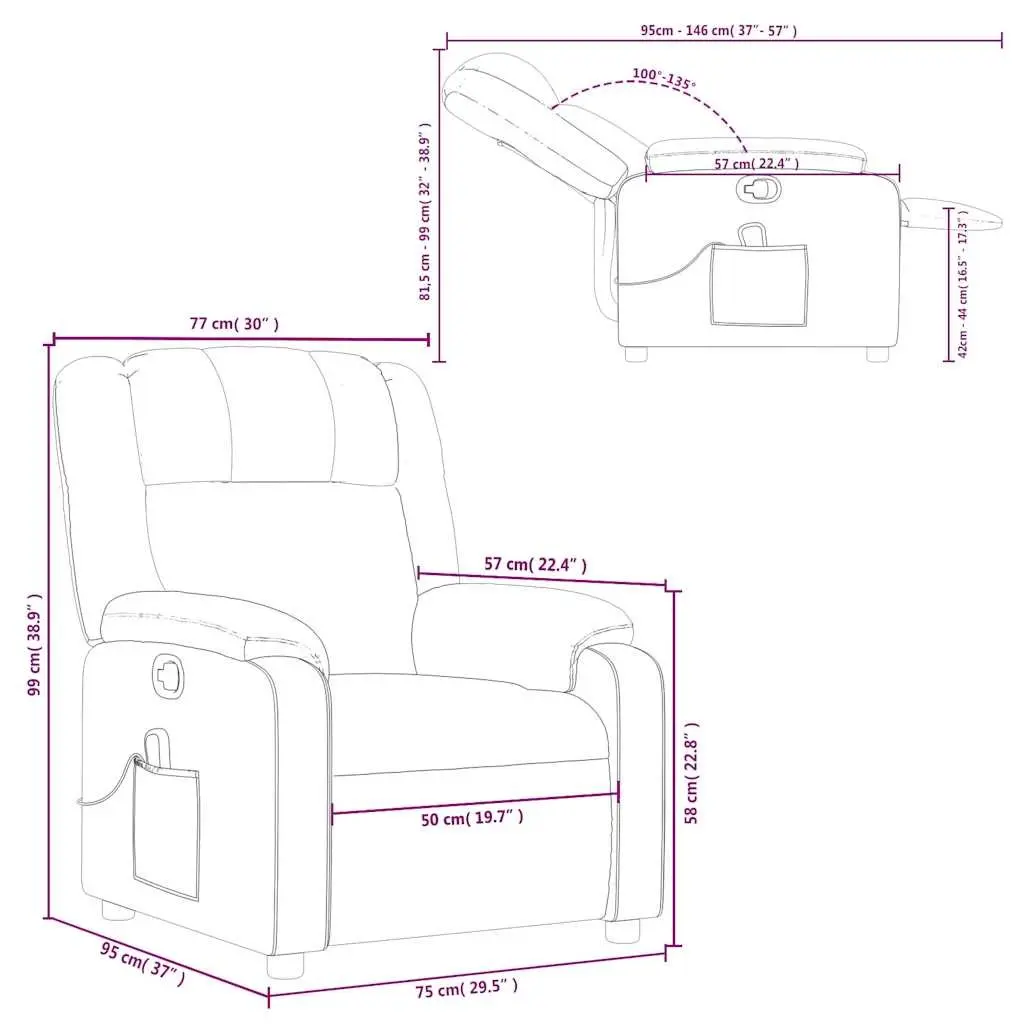 Massage Recliner Chair Grey Fabric Manual Recline Vibration Armchair Lounge