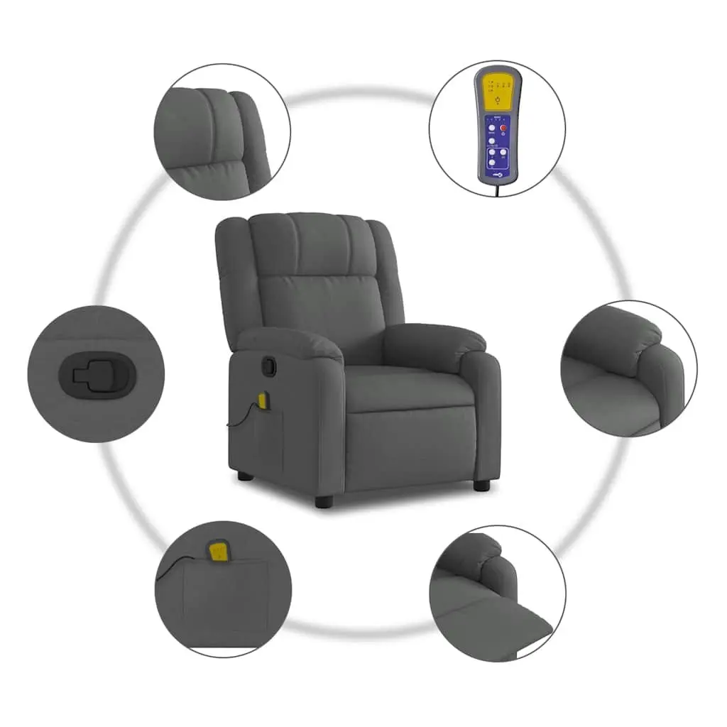 Massage Recliner Chair Grey Fabric Manual Reclining Armchair with Vibration
