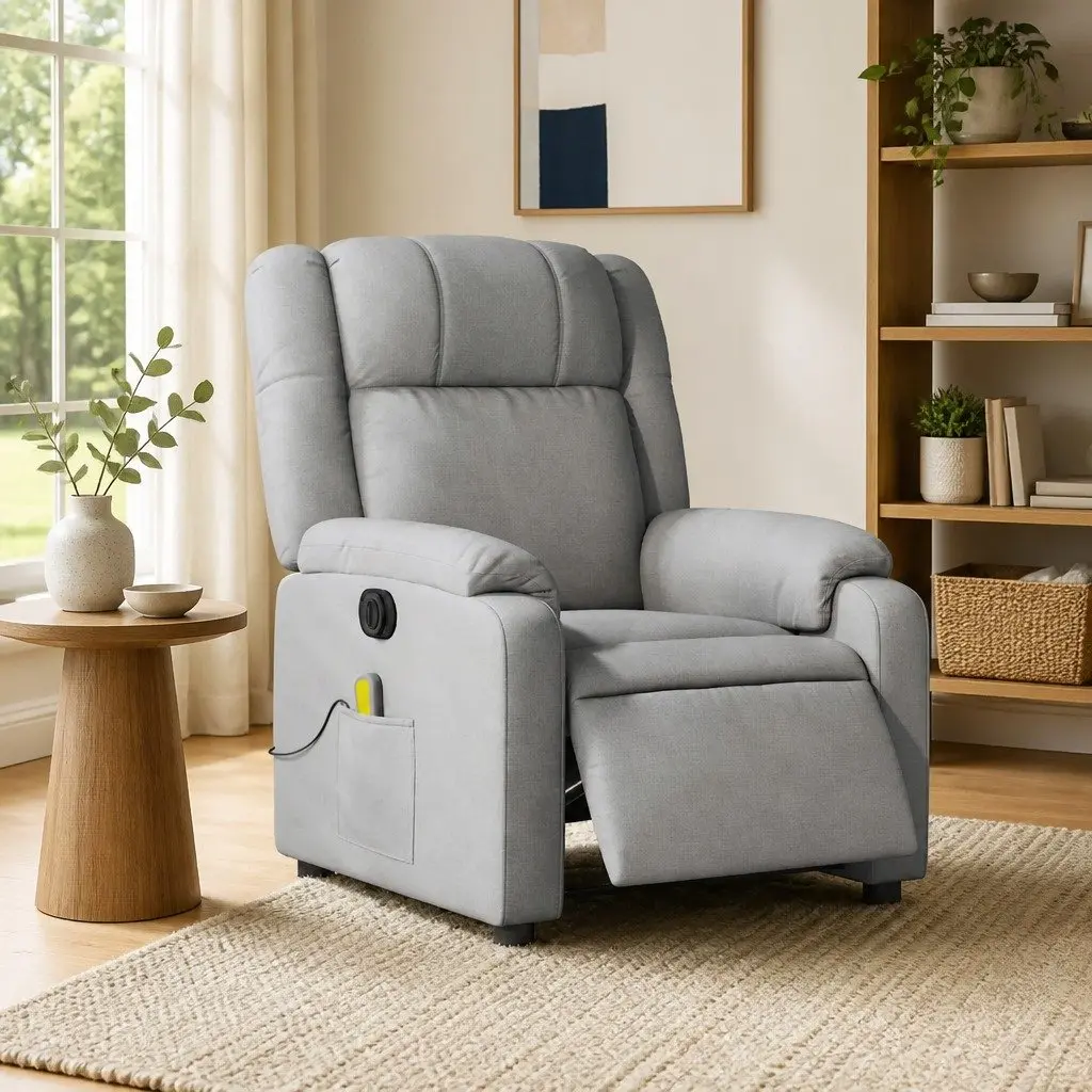 Recliner Chair Fabric Massage Electric Vibration Grey Adjustable Armchair