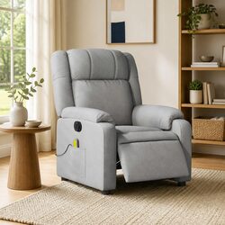 Electric Massage Recliner Chair Grey Fabric Armchair Vibration Massage Points