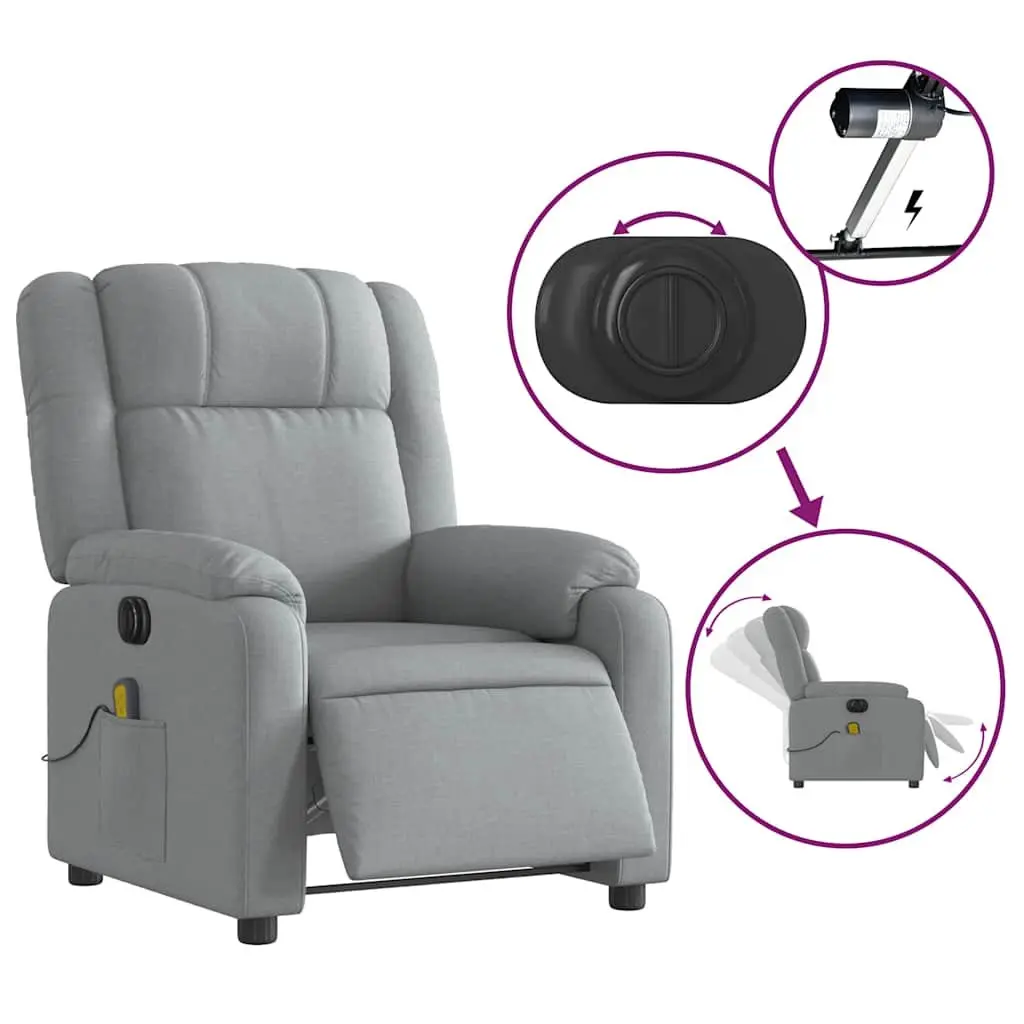 Recliner Chair Fabric Massage Electric Vibration Grey Adjustable Armchair
