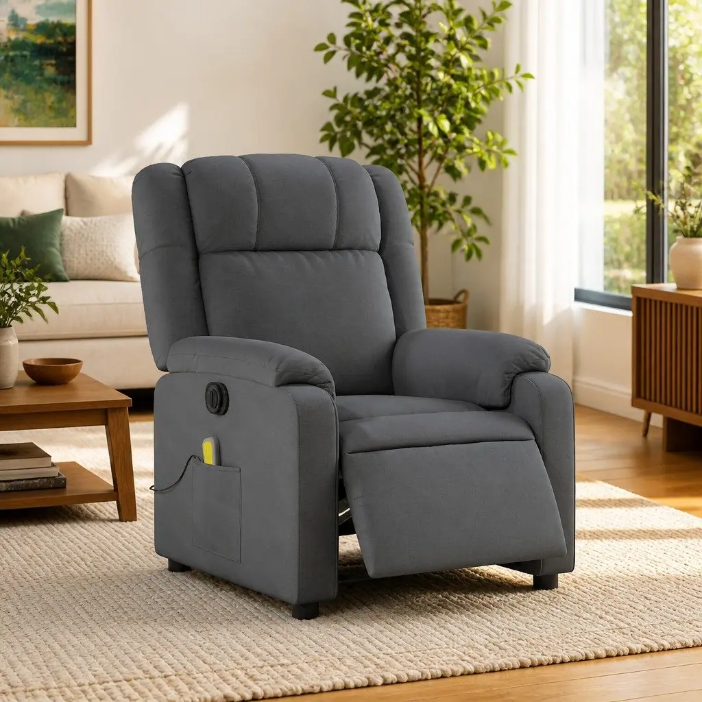 Electric Massage Recliner Chair Vibration Function Adjustable Footrest Grey Fabric