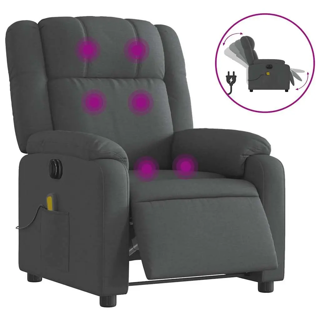 Electric Massage Recliner Chair Vibration Function Adjustable Footrest Grey Fabric