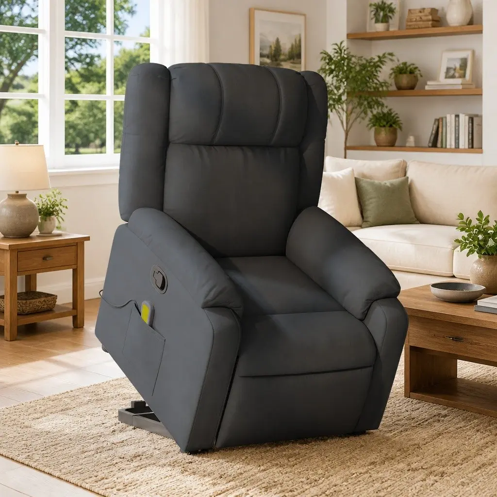 Electric Massage Recliner Chair Power Lift Function Grey Fabric