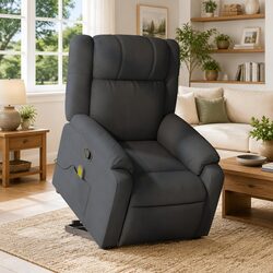 Comforting Grey Fabric Power Lift Massage Recliner