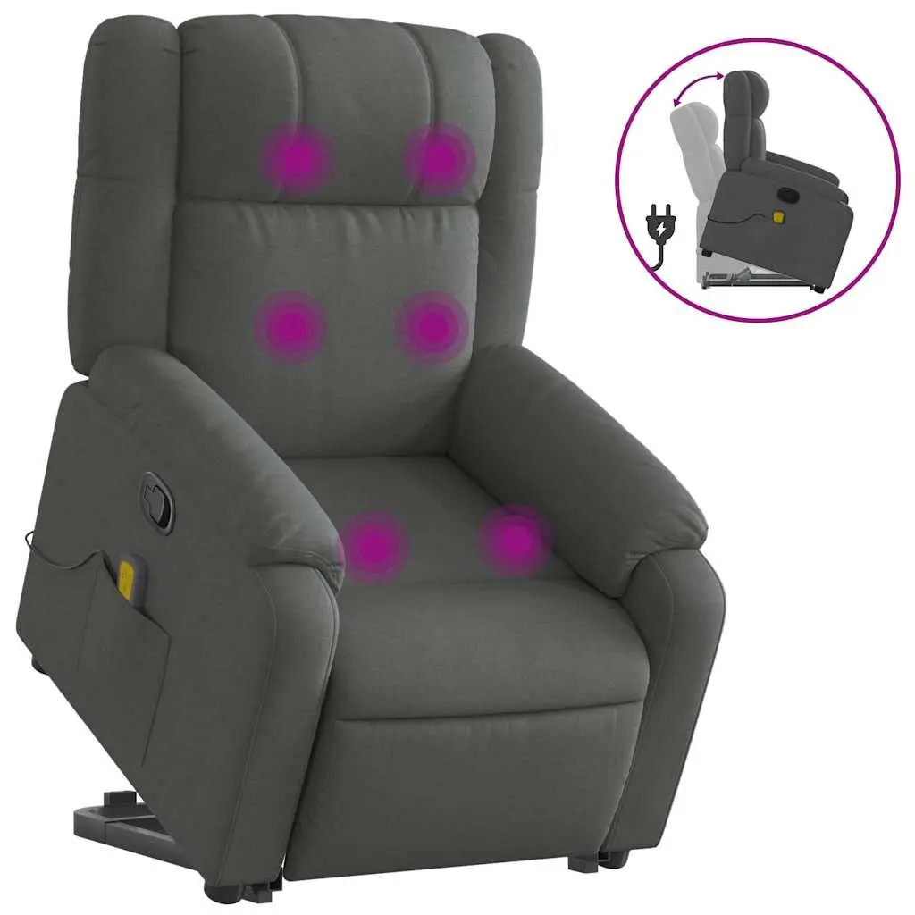 Electric Massage Recliner Chair Power Lift Function Grey Fabric
