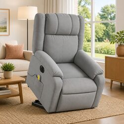 Electric Stand Up Massage Recliner Chair Grey Fabric Power Lift Recline Armchair