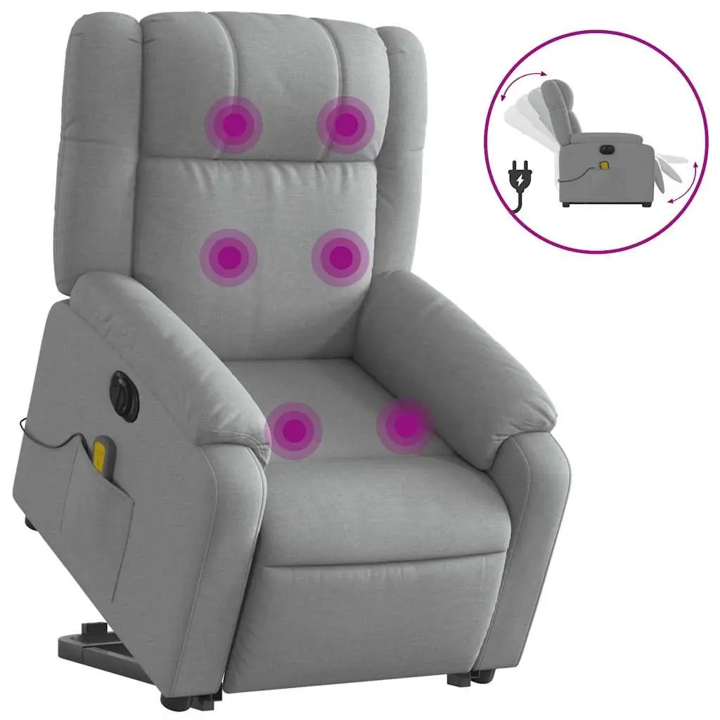 Electric Stand Up Massage Recliner Chair Grey Fabric Power Lift Recline Armchair