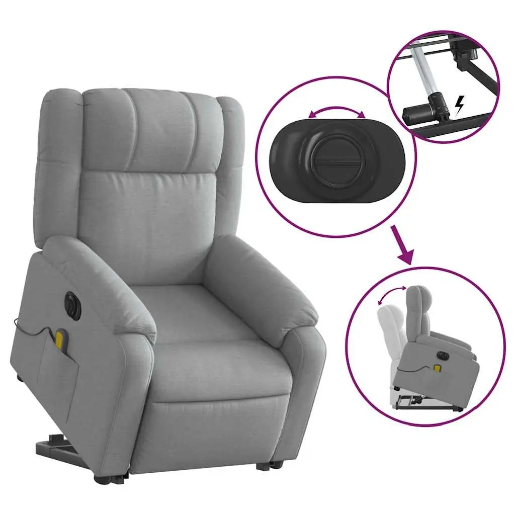 Electric Stand Up Massage Recliner Chair Grey Fabric Power Lift Recline Armchair