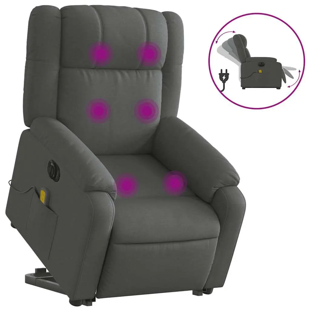 Massage Recliner Chair Electric Vibration Power Lift Grey Fabric Adjustable