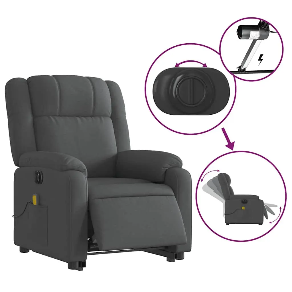Massage Recliner Chair Electric Vibration Power Lift Grey Fabric Adjustable