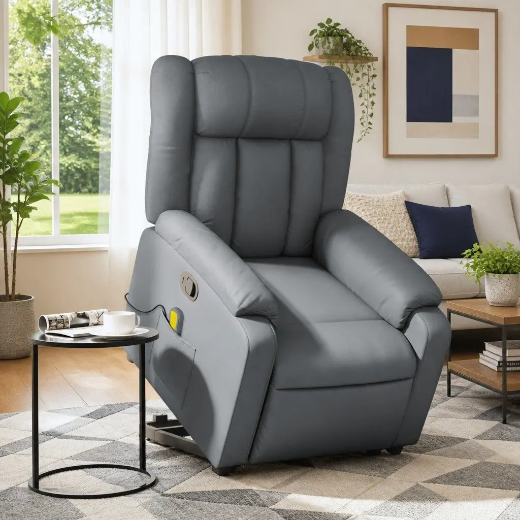 Electric Massage Recliner Chair Grey Faux Leather Armchair Adjustable Footrest