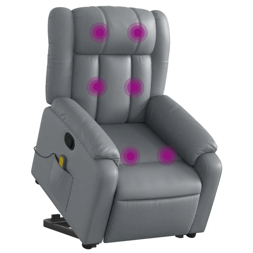 Electric Massage Recliner Chair Grey Faux Leather Armchair Adjustable Footrest