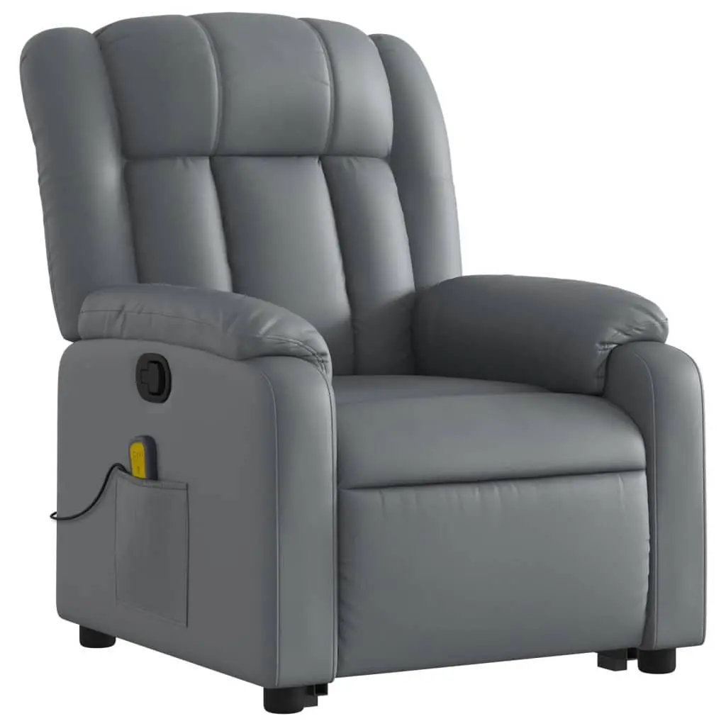 Electric Massage Recliner Chair Grey Faux Leather Armchair Adjustable Footrest