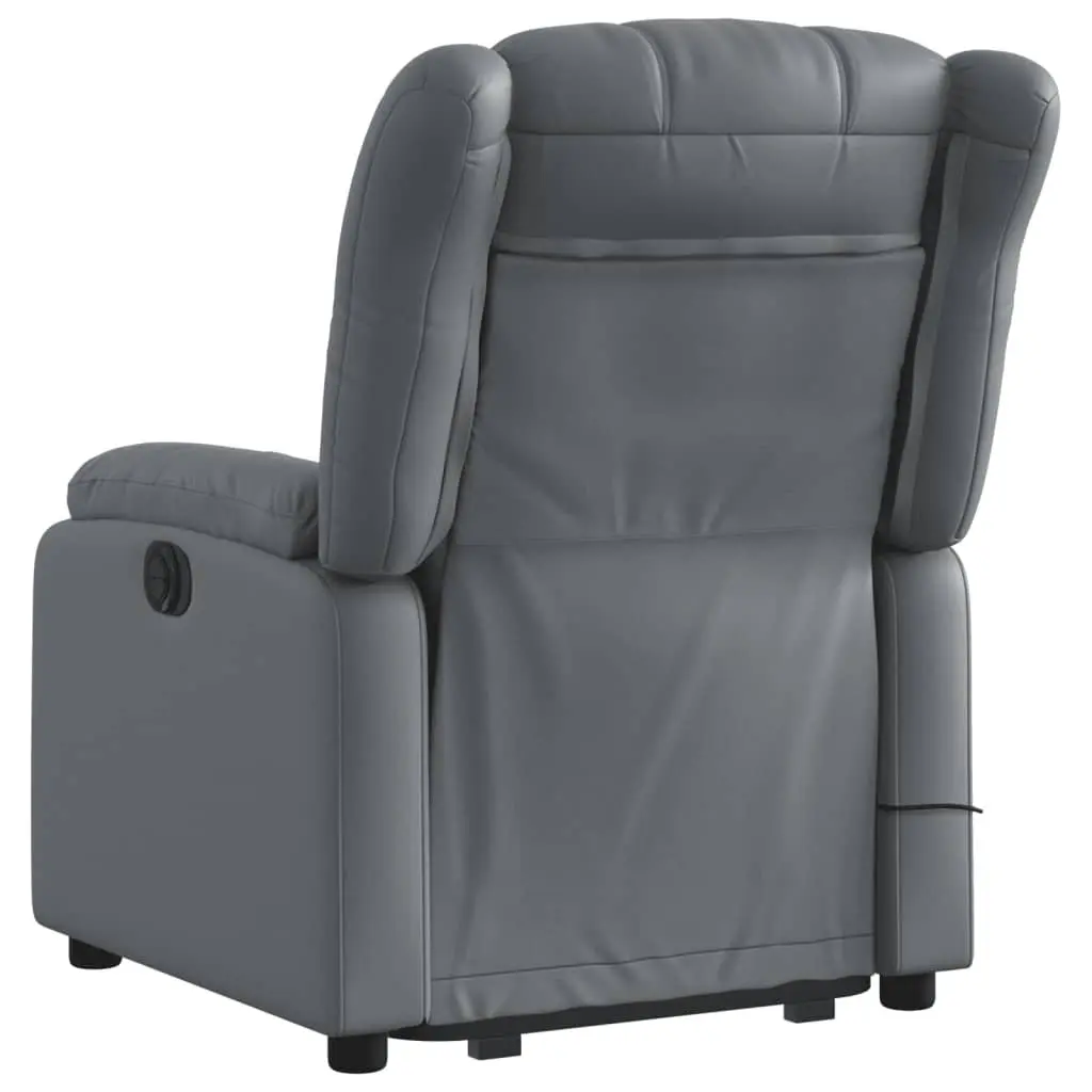 Electric Massage Recliner Chair Grey Faux Leather Armchair Adjustable Footrest