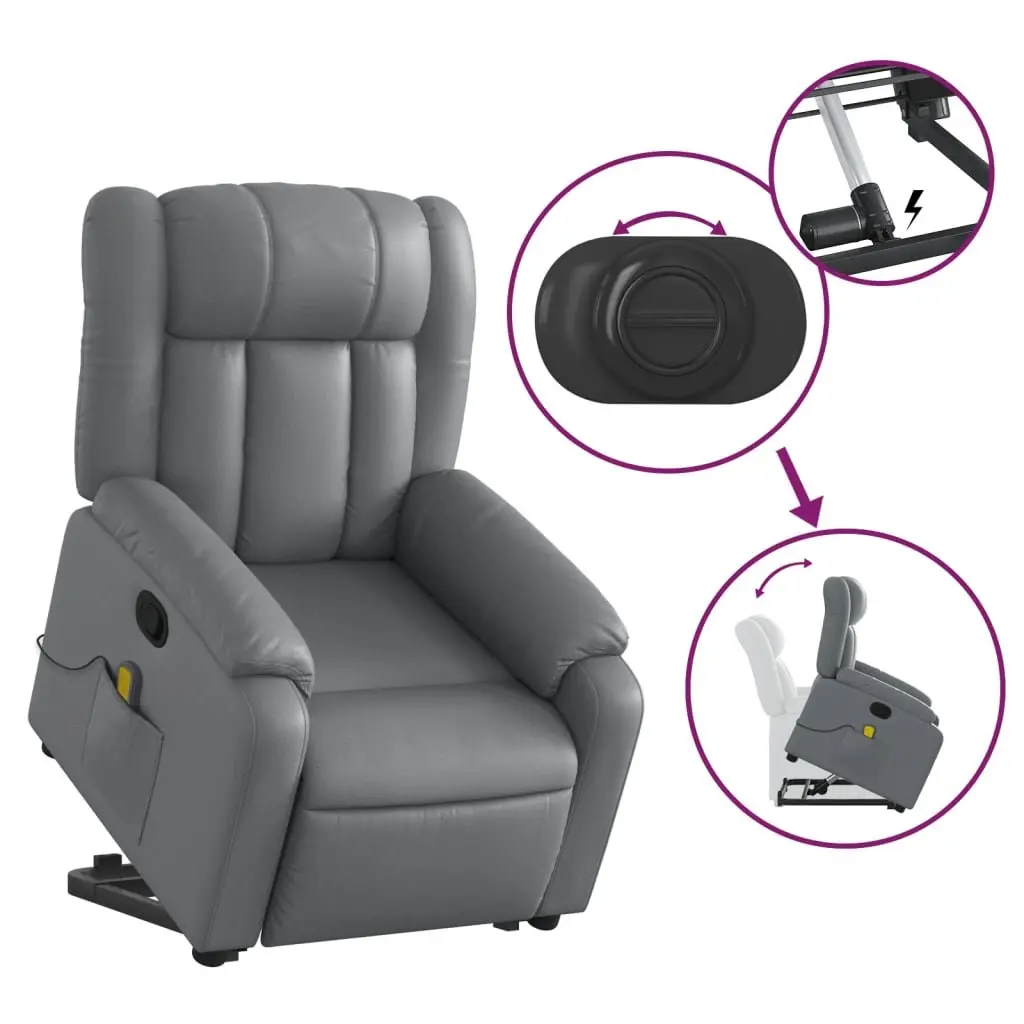 Electric Massage Recliner Chair Grey Faux Leather Armchair Adjustable Footrest