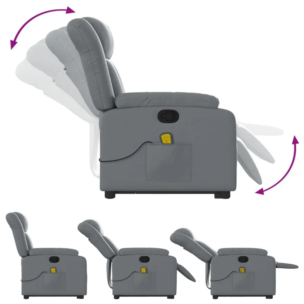 Electric Massage Recliner Chair Grey Faux Leather Armchair Adjustable Footrest