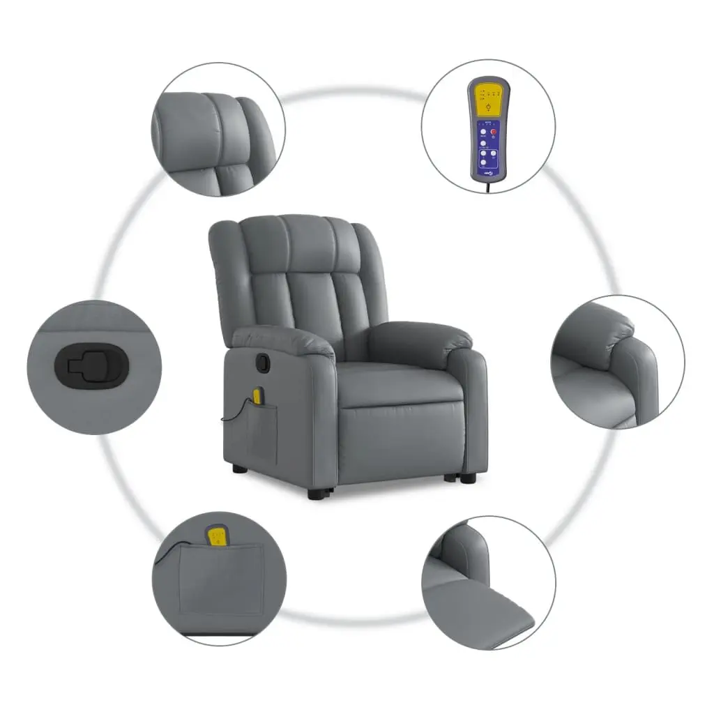Electric Massage Recliner Chair Grey Faux Leather Armchair Adjustable Footrest