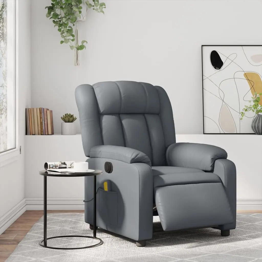 Stand Up Massage Recliner Chair Power Lift Manual Recline Grey Faux Leather