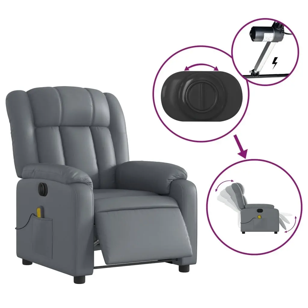 Stand Up Massage Recliner Chair Power Lift Manual Recline Grey Faux Leather