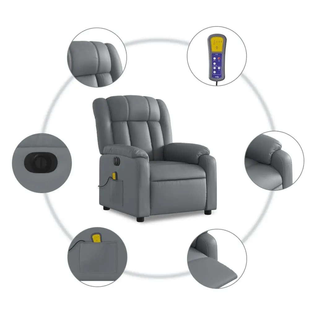 Stand Up Massage Recliner Chair Power Lift Manual Recline Grey Faux Leather