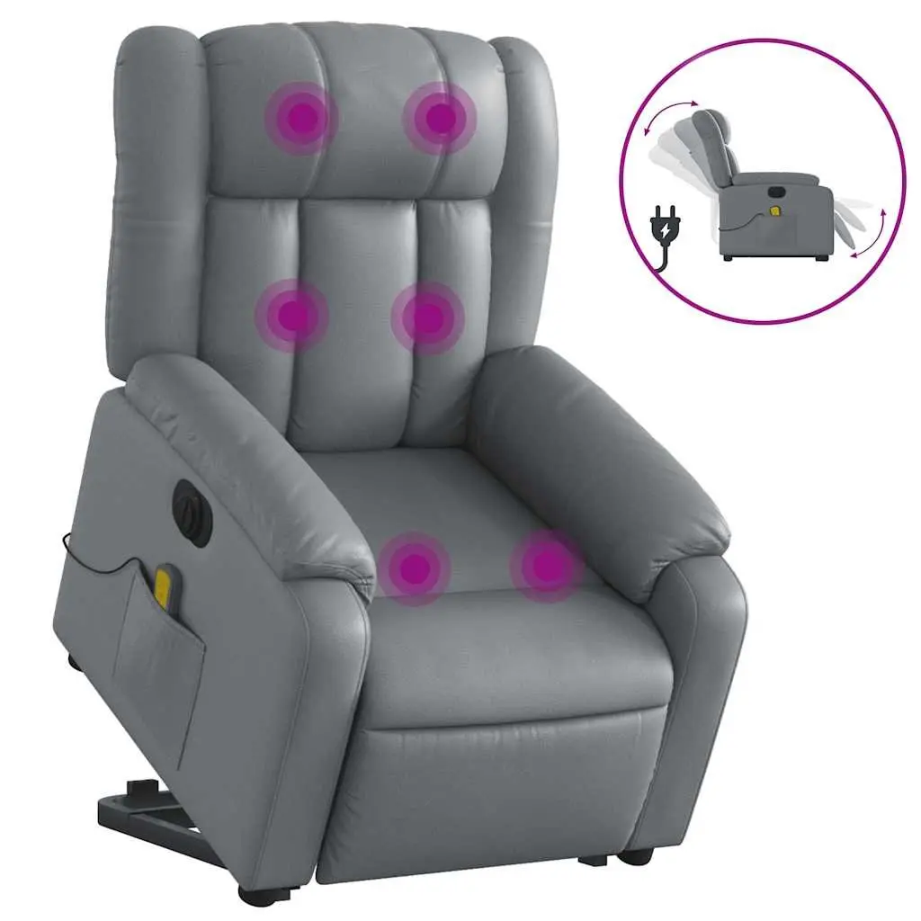 Electric Massage Recliner Chair Power Lift Grey Faux Leather