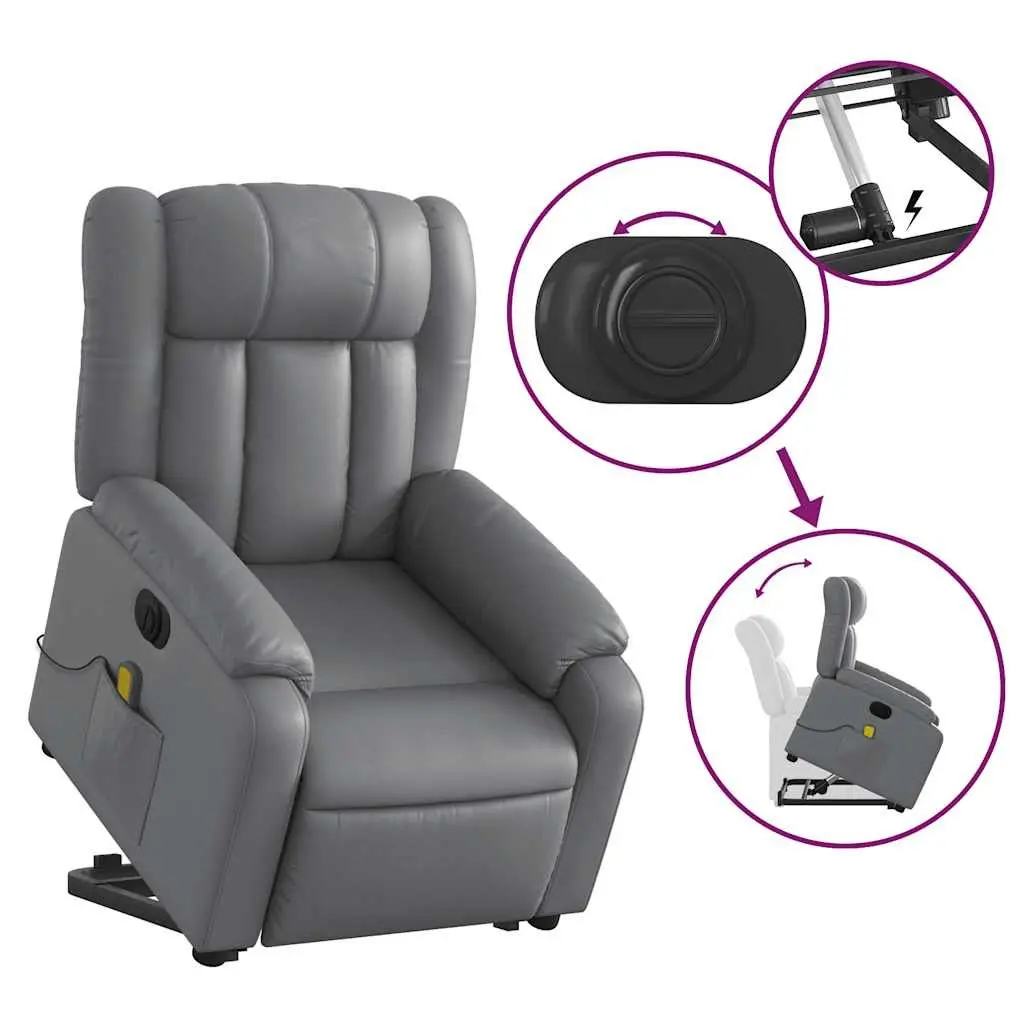 Electric Massage Recliner Chair Power Lift Grey Faux Leather