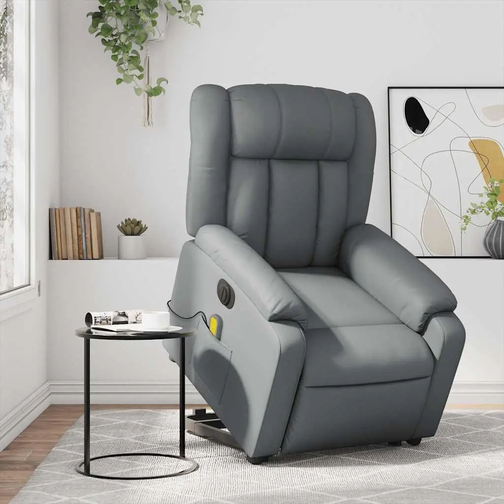 Electric Massage Recliner Chair Power Lift Grey Faux Leather