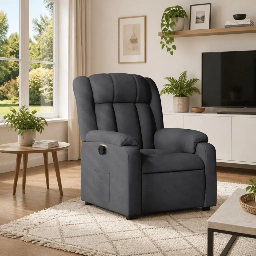 Grey Recliner Armchair with Side Pocket