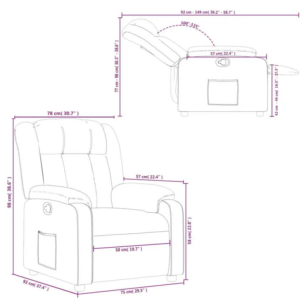 Grey Recliner Armchair with Side Pocket