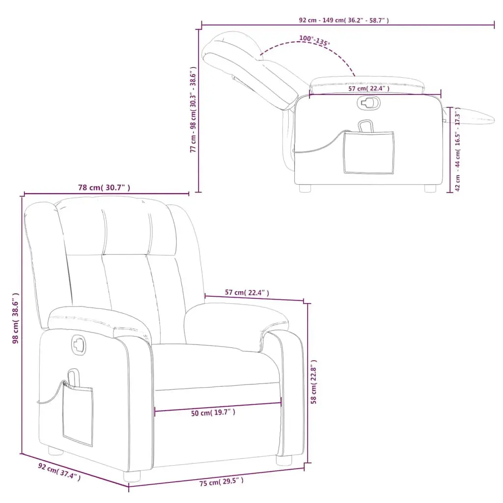 Recliner Chair Manual Vibration Massage Light Grey Fabric Armchair