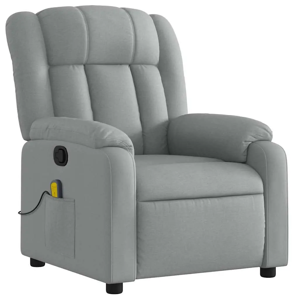 Recliner Chair Manual Vibration Massage Light Grey Fabric Armchair