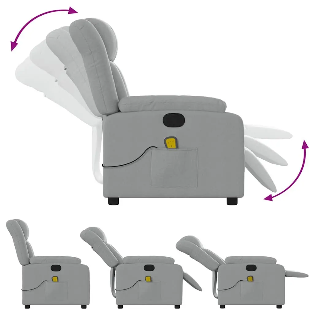Recliner Chair Manual Vibration Massage Light Grey Fabric Armchair