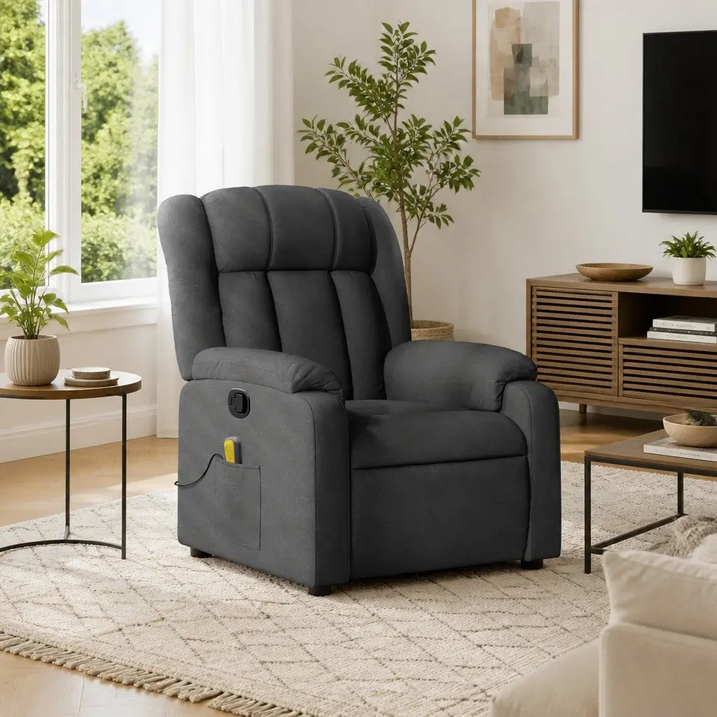 Massage Recliner Chair Vibration Massage 135 Degrees Grey Fabric
