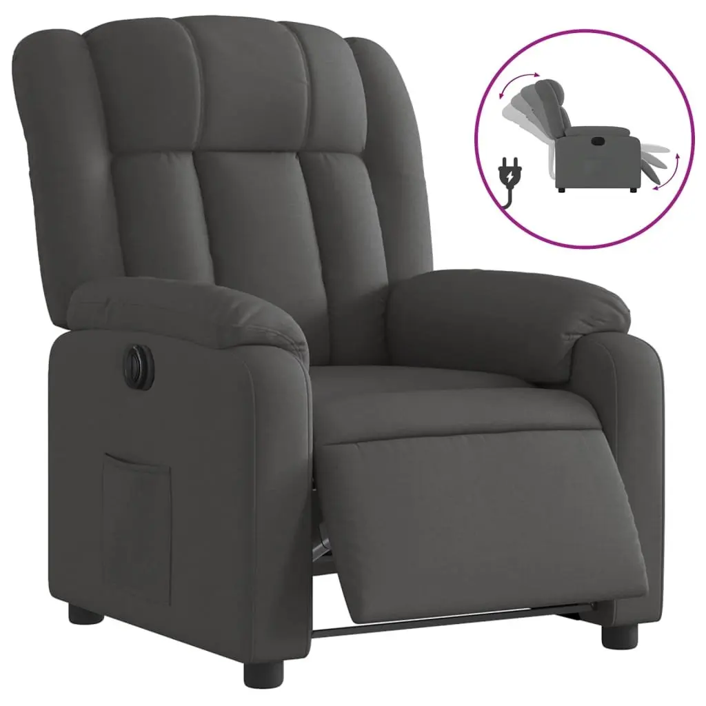 Electric Recliner Chair Dark Grey Fabric Armchair Padded Seat Footrest