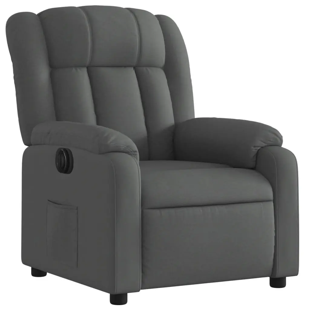 Electric Recliner Chair Dark Grey Fabric Armchair Padded Seat Footrest
