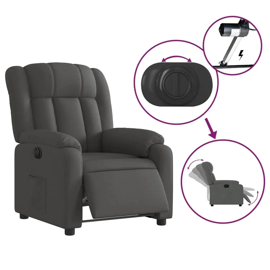Electric Recliner Chair Dark Grey Fabric Armchair Padded Seat Footrest