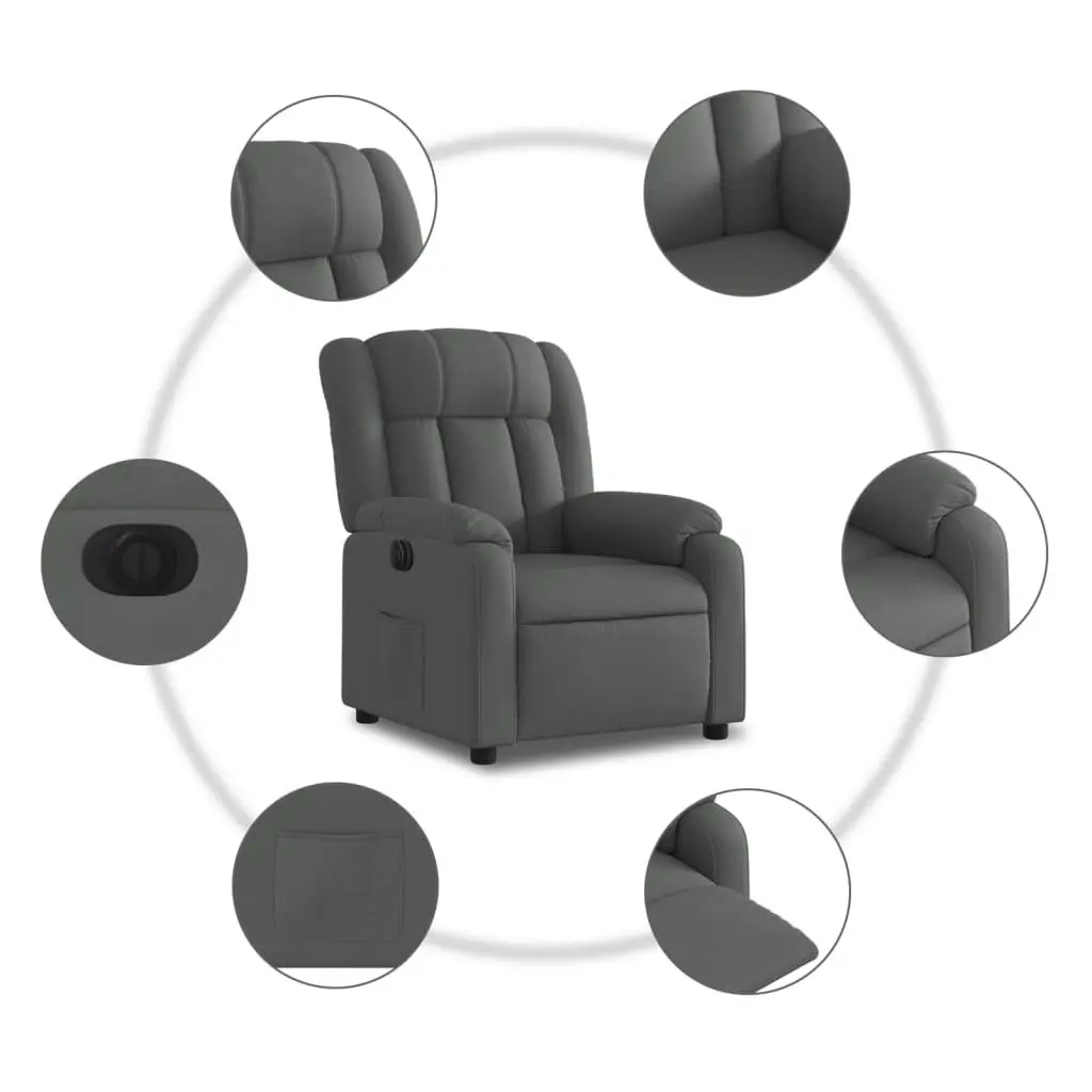 Electric Recliner Chair Dark Grey Fabric Armchair Padded Seat Footrest
